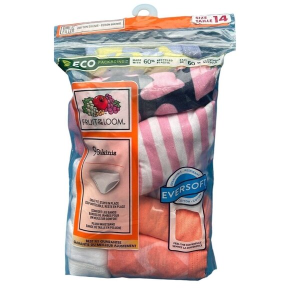 New Girls Fruit Of The Loom 9 Pack Bikinis Underwear Size 14 - Picture 1 of 2